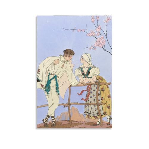 Personnages ruraux en habits traditionnels affiche George Barbier décoration murale rétro
