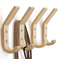 Bosdontek Wooden Coat Hooks (Modern), Heavy Duty Wooden Wall Hooks for Hanging Coats, Natural Wood Coat Pegs Wall Mounted Screw in Coat Hanger for Bag, Clothes, Backpack (4-Pack)