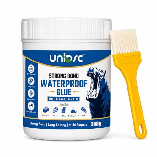 Image of UNIDSC Strong Bond Transparent Waterproof Glue with Brush | Self-Leveling Formula | Dries Crystal Clear with Brush-Mark-Free Glossy Finish | Sealant for Roof, Wall Cracks, Bathroom & Tiles 300 GM