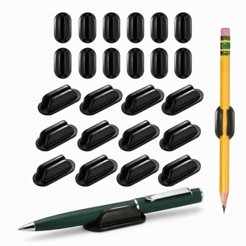Fematin 24 Pack Adhesive Pencil Holders for Desk, Silicone Pen Holder,Black