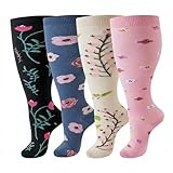 4 Paar Kompressionsstrümpfe Damen Herren, Große Stützstrümpfe, Breite Waden Weite, Kompressionssocken Damen, Unterstützung der Durchblutung, Thrombosestrümpfe Damen für Sport Reisen Laufen