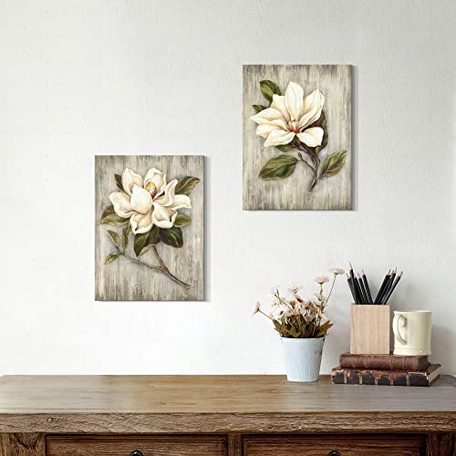 Flower Botanical Canvas Wall Art: 2 Piece Beige Blossom Floral Painting Modern Blooming Plant Gallery Artwork Retro Nature Magnolia Prints Abstract Elegant Scenery Pictures For Bedroom Office #TOP5