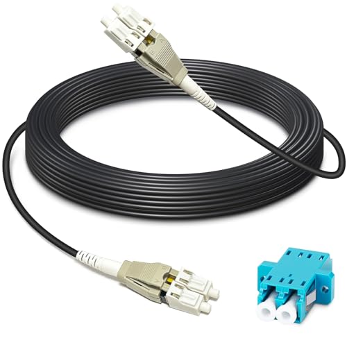 100ft (30 Meters) Uniboot OM3 Fiber LC to LC Outdoor Armored Fiber Optic Cable, 40GB/10GB Multimode Patch Cable Duplex 50/125, LC-LC Multi Mode MMF Jumper, Low Friction LSZH Black, OD-3.0mm
