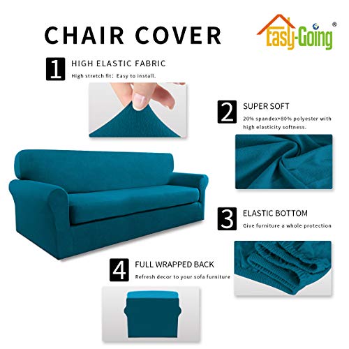 Image of Easy-Going 2 Pieces Stretch Couch Sofa Slipcover Washable | Spandex Soft Fitted Sofa Couch Cover for Sofa Furniture Protector with Bottom Kids,Pet Dog Peacock Blue