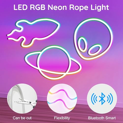 Image of 5 Meter Smart RGB Neon LED Strip Lights with App & Remote | Music Sync Rope Light for Room, Gaming, Party, Diwali & Home Decoration (16.4 Feet Multicolor)
