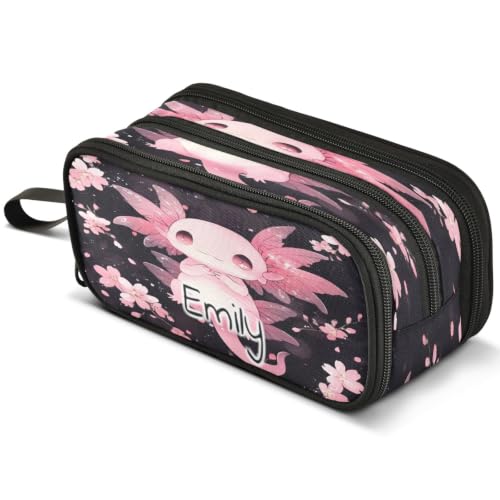 Image of ALAZA Custom Axolotl Large Pencil Case Personalized Name Pen Pouch
