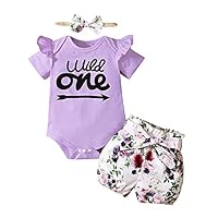 Shalofer Conjunto infantil de 1º aniversário para bebês meninas Wild One Outfit, Roxa, 12-18 meses