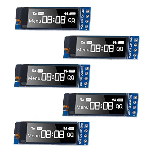 ALAMSCN 5 Stück I2C OLED Display Modul 0,91 Zoll I2C OLED Bildschirm Treiber kompatibel mit Arduino kompatibel mit Raspberry Pi, Weiß Cover