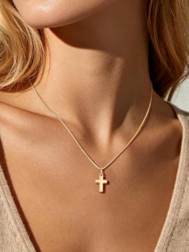Image of U7 Cross Necklace for Women,Silver /14K Gold Plated Cross Necklace with 18-20 inch Box Chain,Tiny /Medium /Large Cross Pendant Necklace Religious Necklaces Christian Jewelry Gift for Her