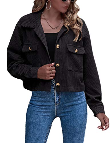 Gihuo Women's Fashion Cropped Shacket Button Down Corduroy Shacket Jackets Casual Plaid Long Sleeve...