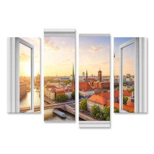 islandburner Bild auf Leinwand Traumhafter Berlin Blick Wandbild Wohnzimmer Deko für Reisefans - 4-teilig