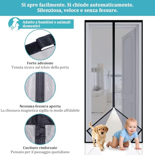 Apalus Vp Zanzariera Magnetica Per Porta Balcone 100×220 Cm, 2× Più Resistente Del Modello Classico, Anti-Graffio Per Gatti, Magneti Più Forti, Fascia Auto-Adesiva Larga 3,8 Cm, Non Accorciabile - 9