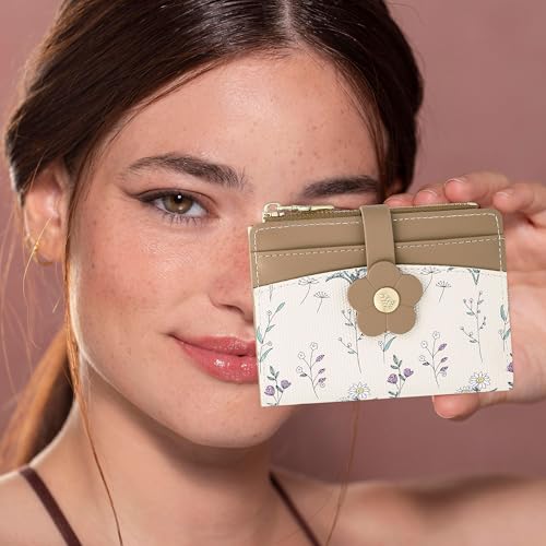 Image of Farcauo Small Floral Womens Wallet Cute Wallets for Women Thin Brown Women's Wallet Kawaii Flower Card Wallets for Women Ladies
