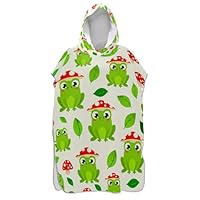 Playful Cute Green Frogs Surf Poncho Changing Robe for Adults Plus Size Unisex Adult Poncho with Hood Hooded Swimming Towel