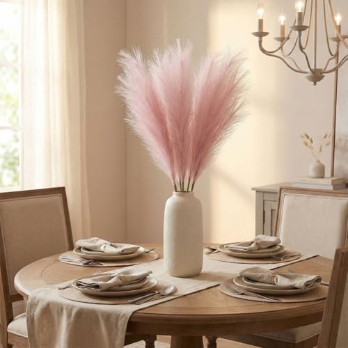 Image of Pack of 4 Pcs Artificial Flowers Faux Pampas Grass Small Fake Flower Plant for Home Decor, Office, Bedroom, Living Room, Table Decoration, Dried Plants (Without Vase Pot) (Pink)