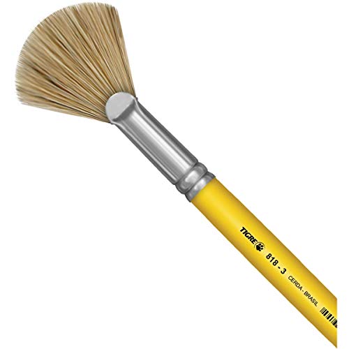 Pincel Artesanal Fan Leque 818 N.03 Amarelo - Pacote com 3, Pinceis Tigre, 81803, Multicor