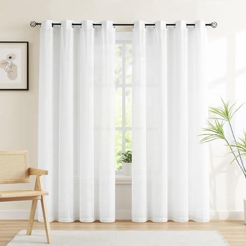 Image of Treatmentex Small Sheer White Window Curtains for Living Room 54 inches Long Linen Look Light Filtering Privacy Semi Sheer Window Curtain Set for Bedroom Office 54 inchw 2 Panels Grommet Top