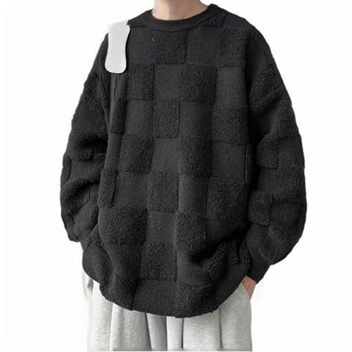Cambkatl Men's Plaid Texture Oversized Pullover Sweaters, Loose Crewneck Long Sleeve Casual Knitted Winter Sweater Tops4