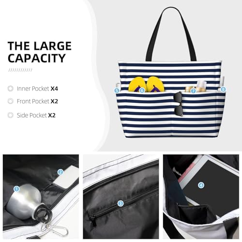 Women's Beach Travel Bags Large Waterproof Tote Bag with Pockets Sandproof Handbag for Beach Gym Vacation3