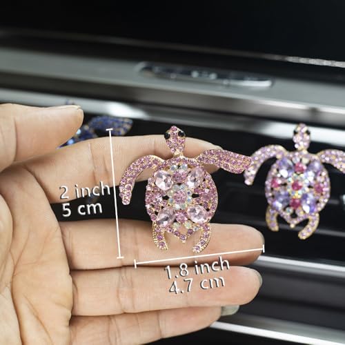 Image of Car Air Freshener Women Car Vent Clips Decorations 2 PCS Cute Sea Turtles Car Interior Accessories Car Vent Diffuser (Diamond Pink Turtle, 2 inch)