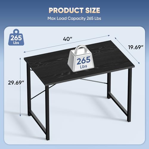 Image of DUMOS 40 Inch Office Small Computer Desk Modern Simple Style Writing Study Work Table for Home Bedroom - Wood Black
