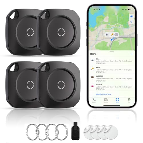 Air Tracker Tag Schlüsselfinder für iOS, Smart Tag Kompatibel mit Apple Wo ist? APP (Nur iOS), Schlüssel Finder für Koffer, Reisen, Geldbörsen, Gepäck, Rucksäcke, Austauschbare Batterie - 4 Pack