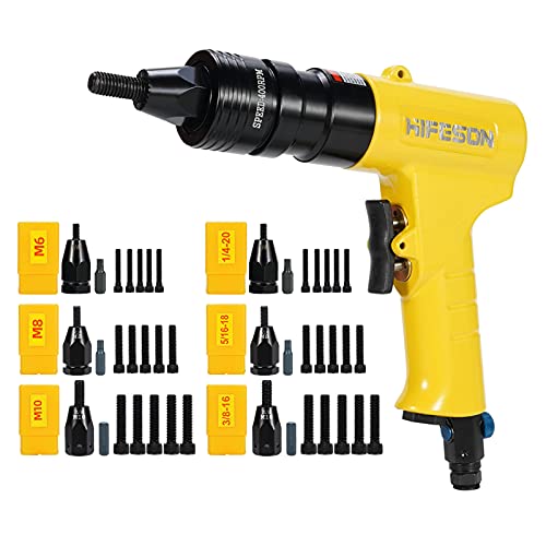 HIFESON Pneumatic Rivet Nut Gun with Self-Locking Head Gun，Quick-Change 1/4 & 5/16 & 3/8 & M6 & M8 & M10 & Mandrels,Industrial Grade Adjustable Speed Rivet nut Tool…