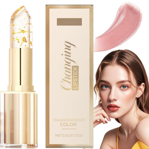 1Pcs Color Changing Lipstick with Gold Foil,Transfer-Proof Colour Changing Lipstick,Long Lasting Lipsticks 24 Hours with Gold Foil, Lipstick with Gold Foil Crystal Shine,Hydration Lip Gloss