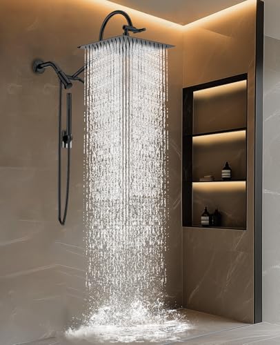 All Metal Dual Shower Head Combo with Curved Extension Arm, 10" H...