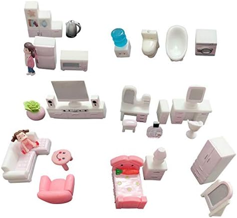SIX VANKA 30pcs Miniature Furniture Sets for Modern Bedroom Living Room Kids Dollhouse DIY Pretend Play Doll House Childrens Toys Girls Gifts