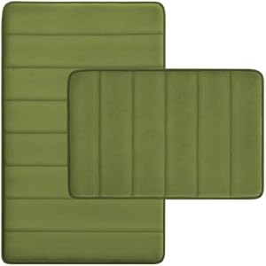 Bathroom Rugs Set 2 Piece Memory Foam Bath Rugs Non-Slip Bath Mat,Washable Room Mats,Absorbent Shaggy Rugs Super Soft Kitchen Mats, Batroom Carpets for Bathroom,Tub,Shower Home Decor（Green）