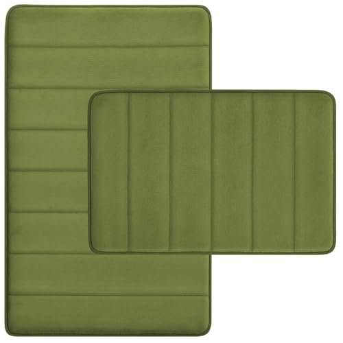 Memory Foam Bath Rug Set 2pc Non-Slip Green