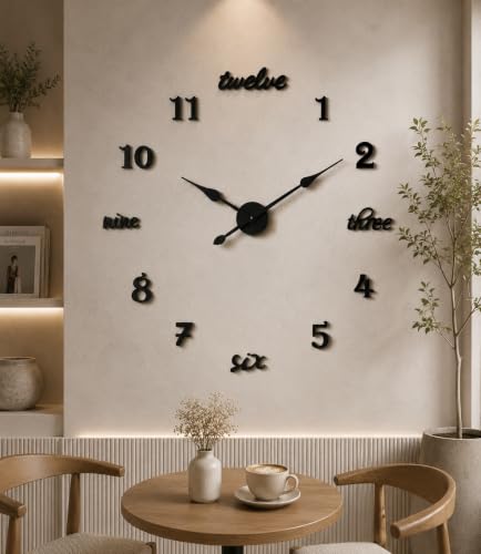 Image of RAPAL Frameless DIY Wall Sticker Clock (18 x 18 inch) - Decorative 3D Number Stickers for Living Room and Bedroom