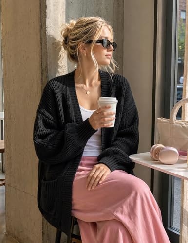 Image of MEROKEETY Long Sleeve Oversized Cardigan Sweaters for Women | Fall Winter Sweaters, Open Front, Chunky Knit, 2026 Casual Work Outerwear with Pockets