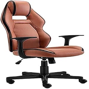 brownLeather Gaming Hoge Back Desk Stoelen, Ergonomische Verstelbare Racing Task Seat Swivel Hoofdsteun Lumbale Ondersteuning (Kleur: Bruin) (Kleur: Grijs)