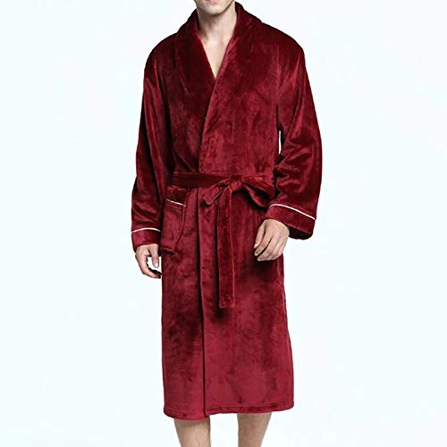 Mens Hooded Robe Winter Plush Shawl Bathrobe Soft Warm Flannel Fleece House Robes Coat Pajamas with Pockets2