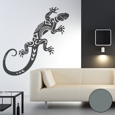 Klebesüchtig A061 Wandtattoo Gekko Tribal 80cm x 33cm grau (erhältlich in 40 Farben und 11 Größen)