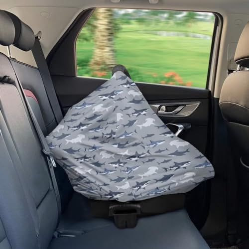 Image of Coldinair Shark Baby Car Seat Covers for Boys Girls Multi-use Cover Baby Carseat Canopy Cow Print Nursing Cover for Breastfeeding