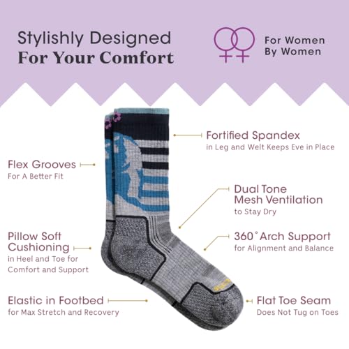 Image of ToughCutie Sasha the Fierce Bear Merino Wool Hiking Socks for Women, Thick Cushion Moisture Wicking Hiker Crew Boot Socks