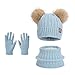 Kids 3 in 1 Beanie Set Long Scarf Cute Bear Ear Touchscreen Gloves Thermal Set Cold Weather Thick Plush Winter Ski Hat Light Blue,One Size