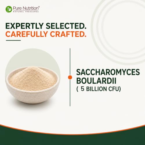 Image of Pure Nutrition Saccharomyces Boulardii 5 Billion CFU 500mg | Saccharomyces Boulardii Probiotic Supplement | Supports Gut Health, Digestive Balance, Gut Flora & Immune Health | 60 Veg Capsules