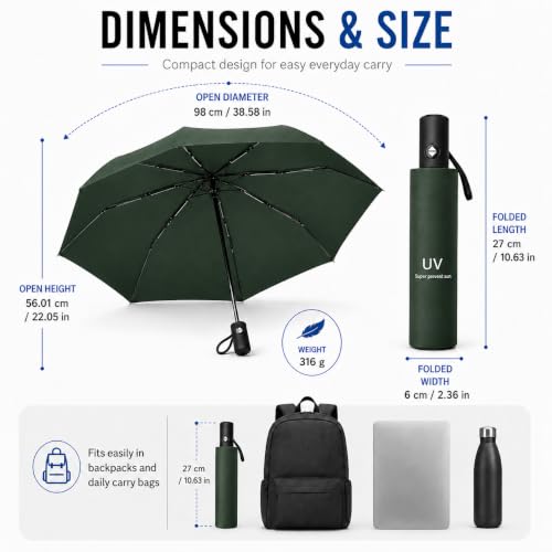 Image of Qshare Umbrella for Rain Compact 3 Fold with Small Travel-Friendly Design and Stylish Portable Use for Women and Daily Outdoor Protection
