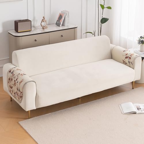 Image of HOKIPO 'HeavenHue' Fleece Soft Touch Quilted Sofa Armrest Cover - 1 Pair | Autumn Whisper (IN-838-D1*2)