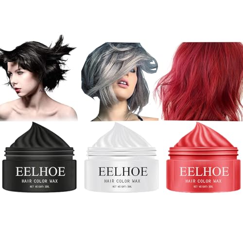 Temporary Hair Colour Wax Set, Gireatick One-time Temporary Modeling Black White Red Colour Hair Dye Wax, Washable Easily for Men, Women, Kids, Party, Cosplay, Masquerade, Nightclub
