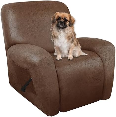 ANARACHON Leather Look Oversize Recliner Chair Covers, Thick 4 Pieces Lazy Boy Recliner Covers for Recliner Chair, Leather Cover for Recliner Slipcovers for Pets Kids(X-Large, Brown)