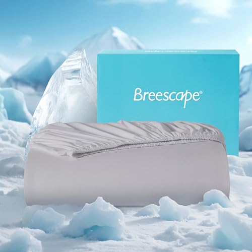 Breescape Queen Fitted Sheet Only - Cool Technology for Hot Sleepers and Night Sweats Q-Max>0.46 Tech Deep Pocket Up to 18 360Elastic Band- Fitted Sheet with Double Side Pockets Gray