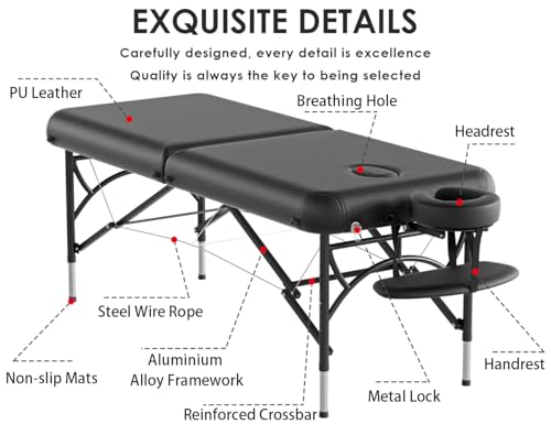Image of CLORIS 84 inch Professional Massage Table 2 Section Portable Hold Up to 1100LBS