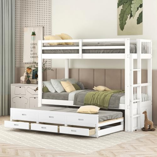 Tcewhhy Litera 90x200cm con Escalera Cama Plegable Y 3 Cajones Cama Infantil para Niñas Y Niños Cama Juvenil Cama Alta Estructura De Cama De Pino Y MDF Cama De Invitados Blanco