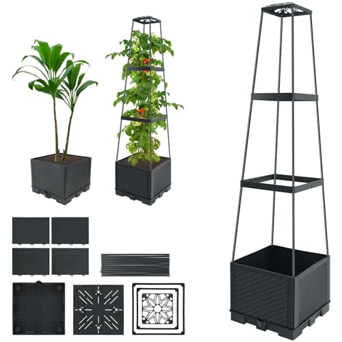 Raised Garden Bed, Planter Boxes with Trellis Height Adjustable Gardening Trellis Self-Watering Mobile Planter Box Detachable Planting Trellis Box Plants Climbing Box for Plants Gardening