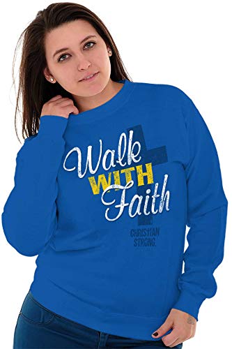 Walk With Faith Christian Cross Women Crewneck Sweatshirt Royal #TOP5